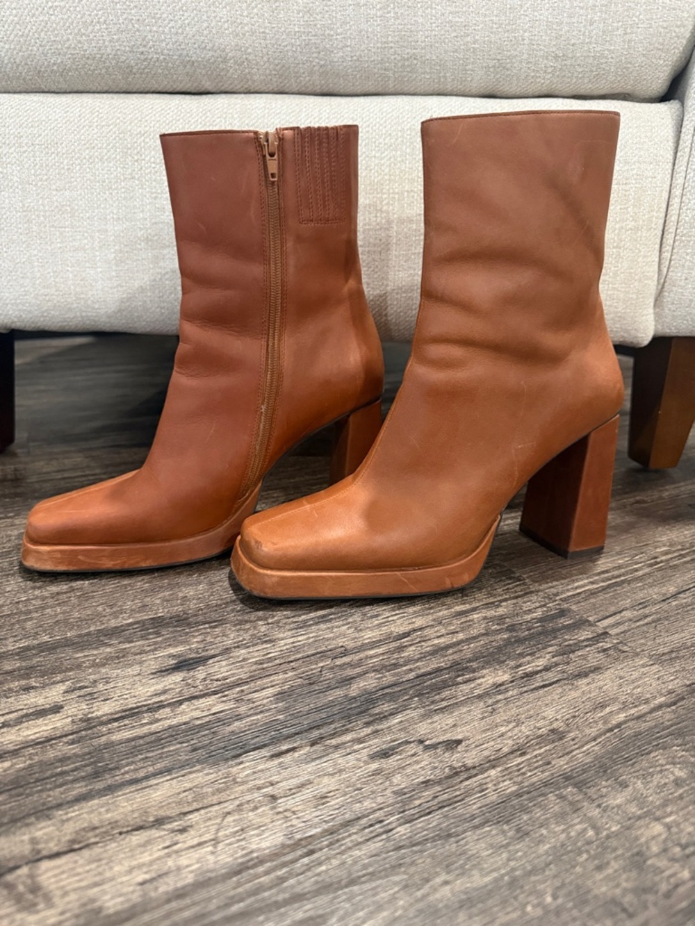 Jeffrey Campbell Women's Brown Leather Block Heel Ankle Boots Size 9.5